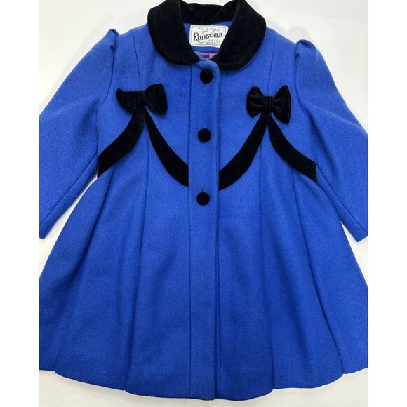 VTG Rothschild Union Made Girl’s Wool Coat – Royal Blue & Velvet – Size 3T 🇺🇸 - Picture 1 of 8